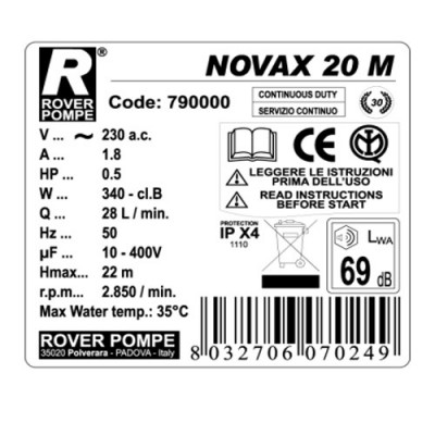 Pompa De Transvazare Rover Novax 20 M, 340 W, 1700 L/H