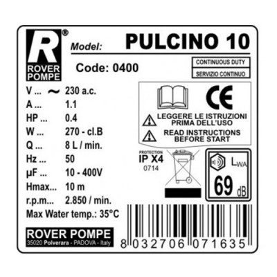 Filtru De Vin Rover Pulcino 10, 10 Placi 20x10 Cm, 120-160 L/H, Pompa Bronz