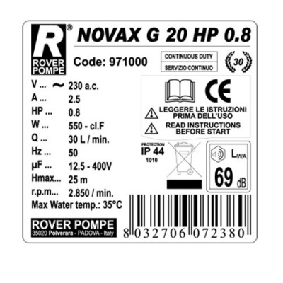 Pompa De Transvazare Rover Novax G20 HP 0.8, 540 W, 1750 L/H