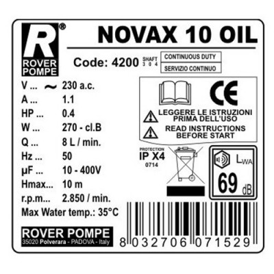 Pompa De Transvazare Rover Novax 10 Oil, 0.4 CP, 300-420 L/H