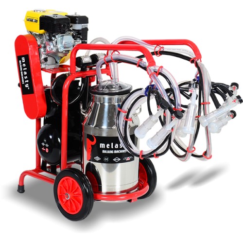 Aparat de muls oi si capre, cu motor termic, Melasty 2+1GS20 cu 4 posturi si 1 bidon inox de 20 de litri