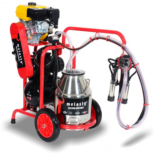 Aparat de muls vaci cu motor termic Melasty 1+1S30, cu 1 post si 1 bidon de inox de 30 litri